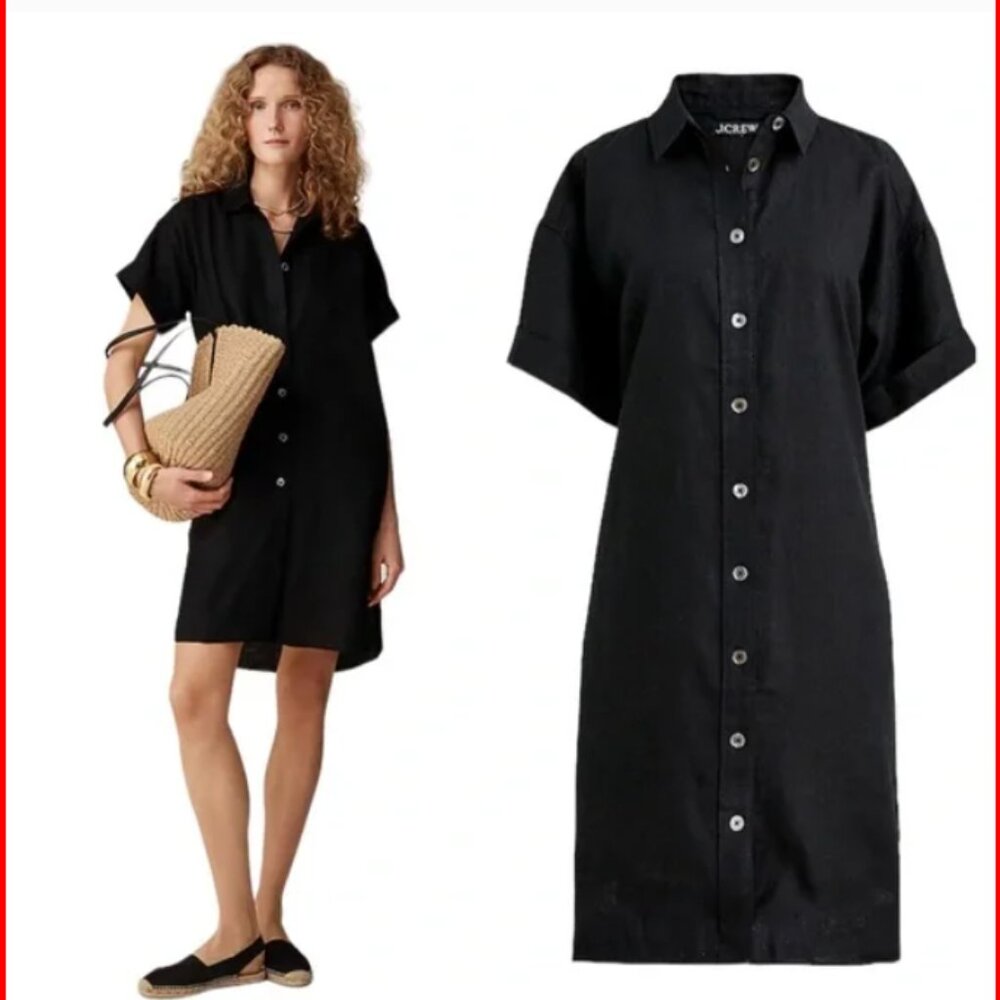 J. Crew Capitaine Linen Shirt Dress Black 2024 Season XXL